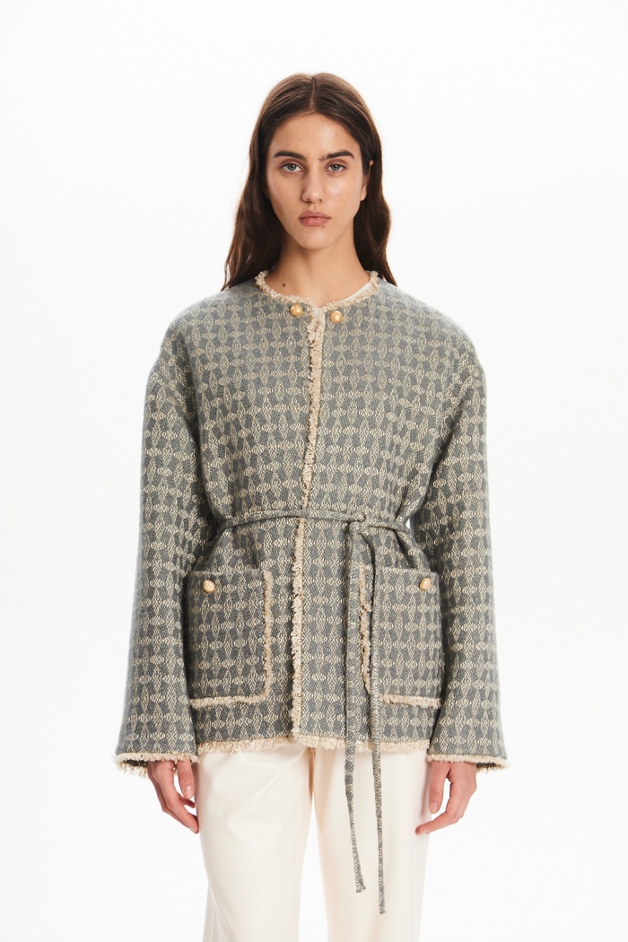 Seven Lab - Жакет свободного кроя с поясом в сером цвете