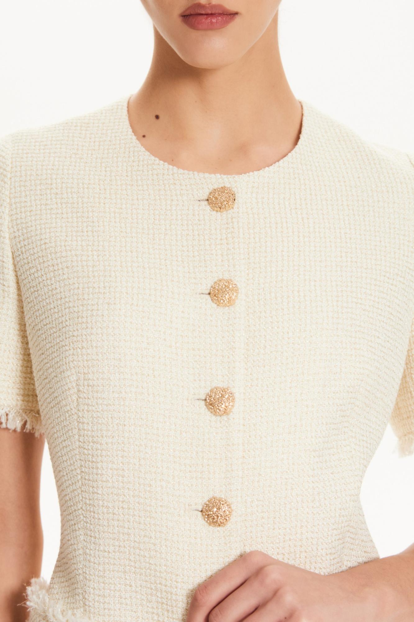 Seven Lab - Жакет с коротким рукавом в бежевом цвете с золотой нитью