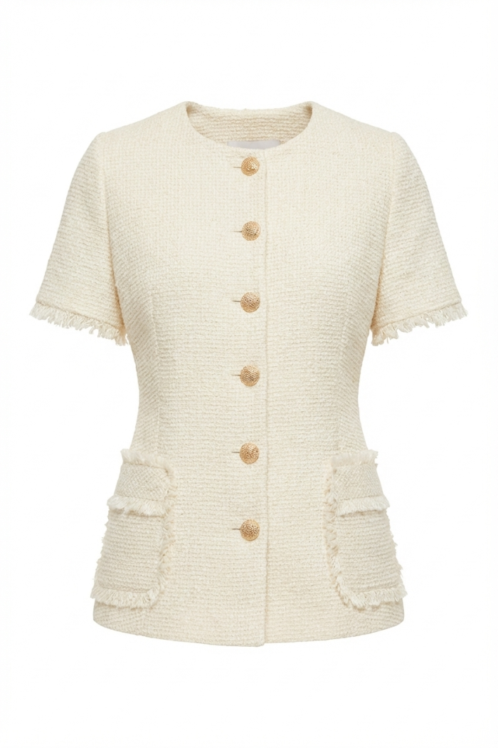 Seven Lab - Жакет с коротким рукавом в бежевом цвете с золотой нитью