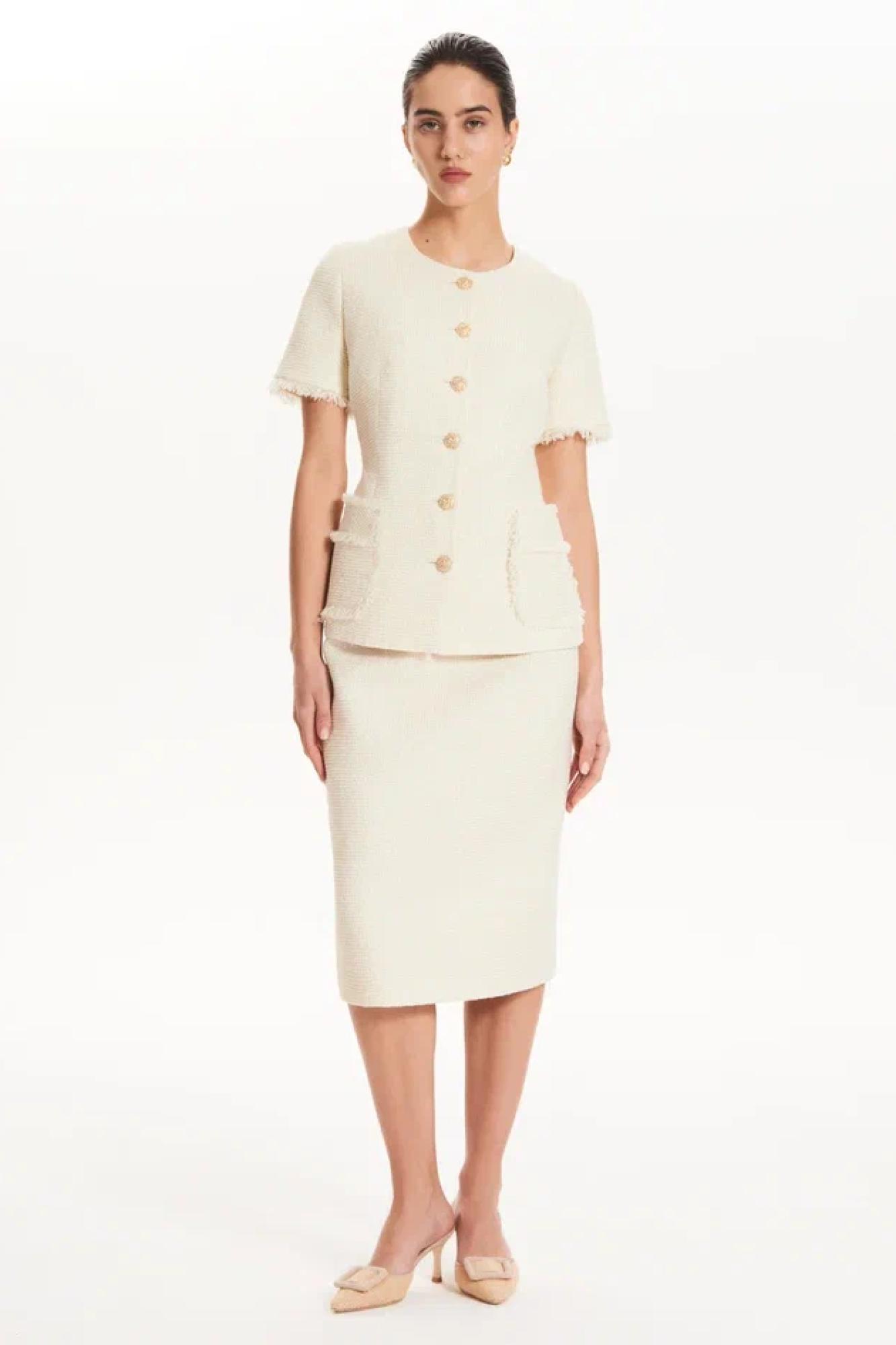 Seven Lab - Юбка-карандаш в бежевом цвете с золотой нитью