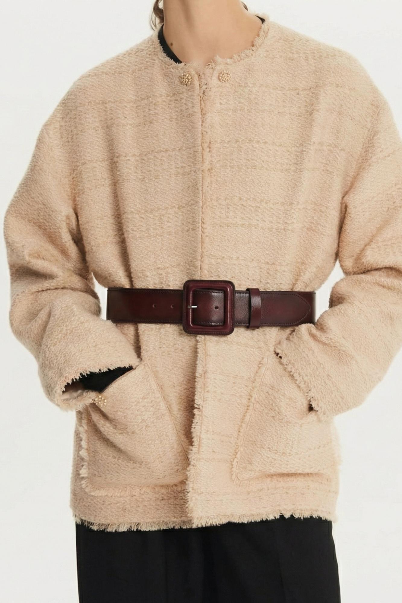 Seven Lab - Ремень широкий из 100% кожи в бордовом цвете