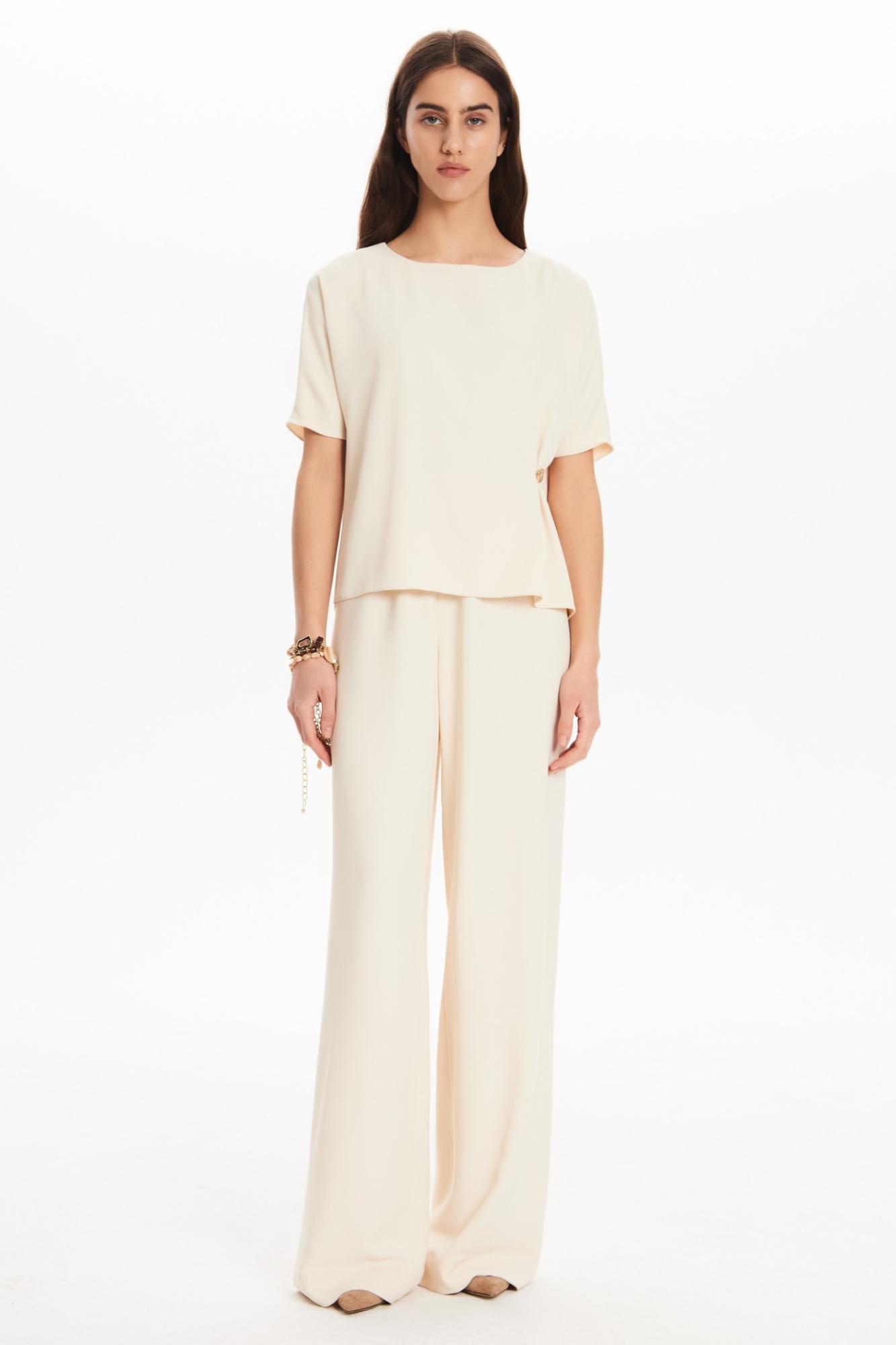 Seven Lab - Брюки свободного кроя на резинке в кремовом цвете