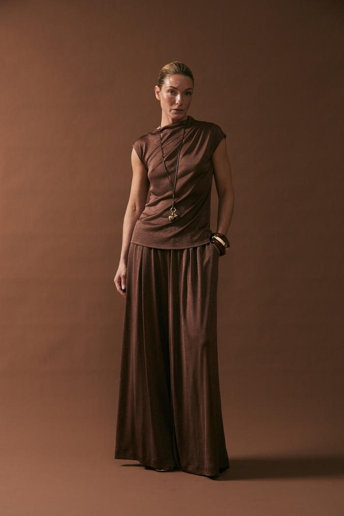 Seven Lab - Топ с коротким рукавом в коричневом цвете