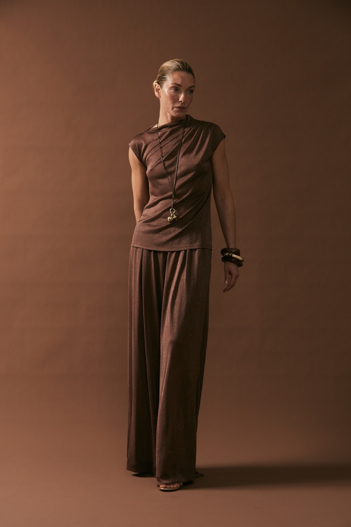 Seven Lab - Брюки с люрексом в коричневом цвете