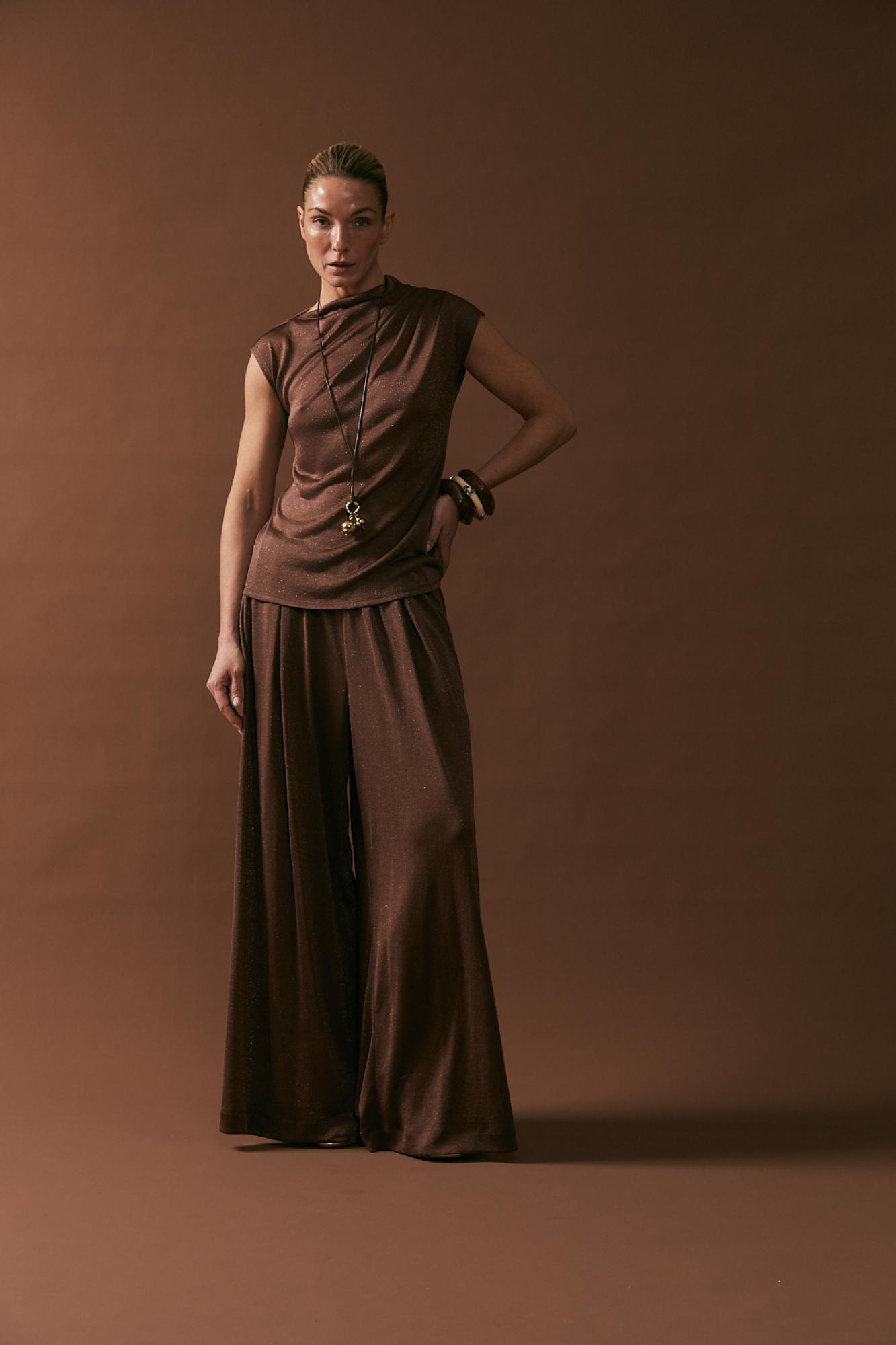 Seven Lab - Брюки с люрексом в коричневом цвете