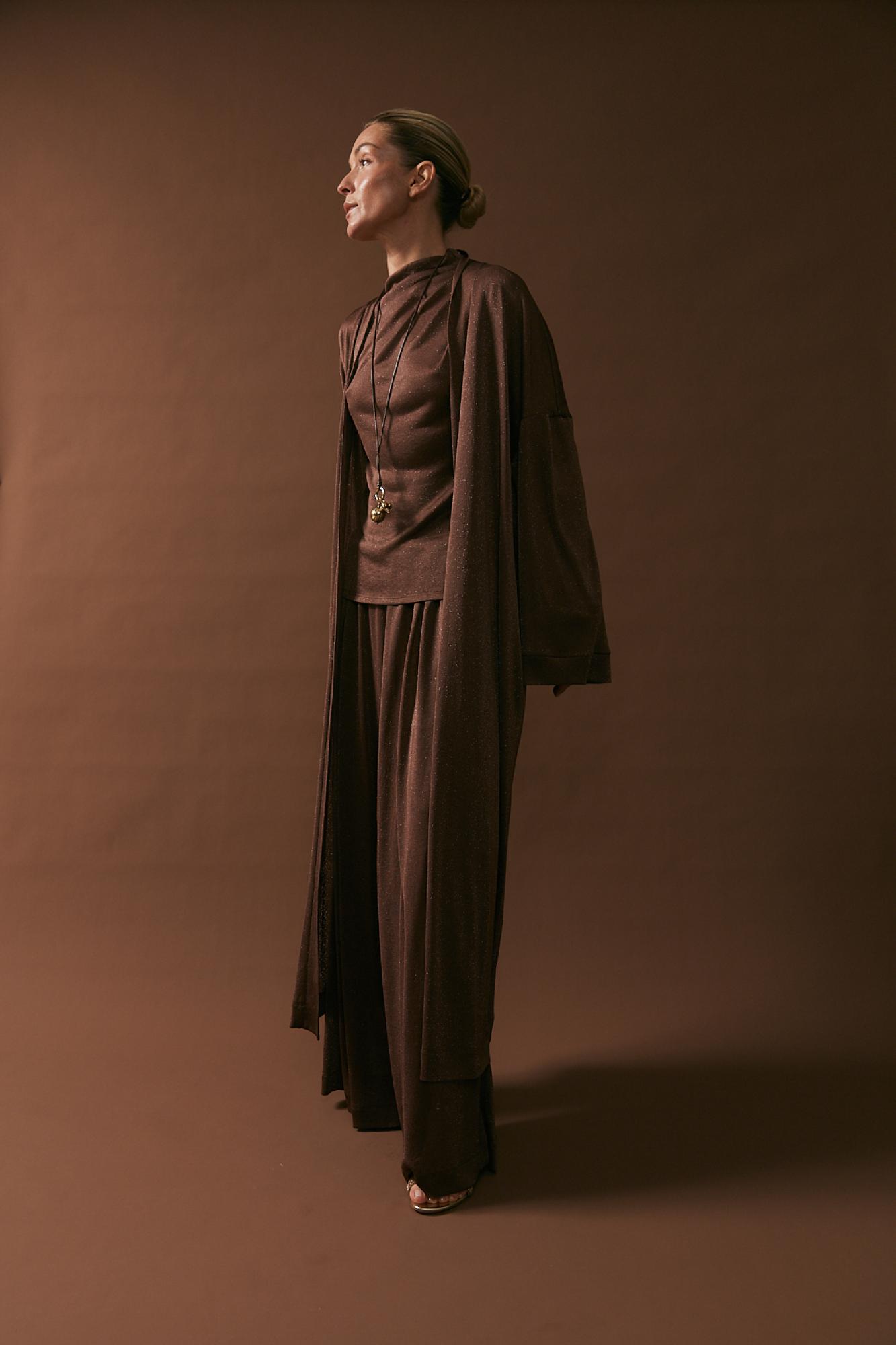 Seven Lab - Брюки с люрексом в коричневом цвете