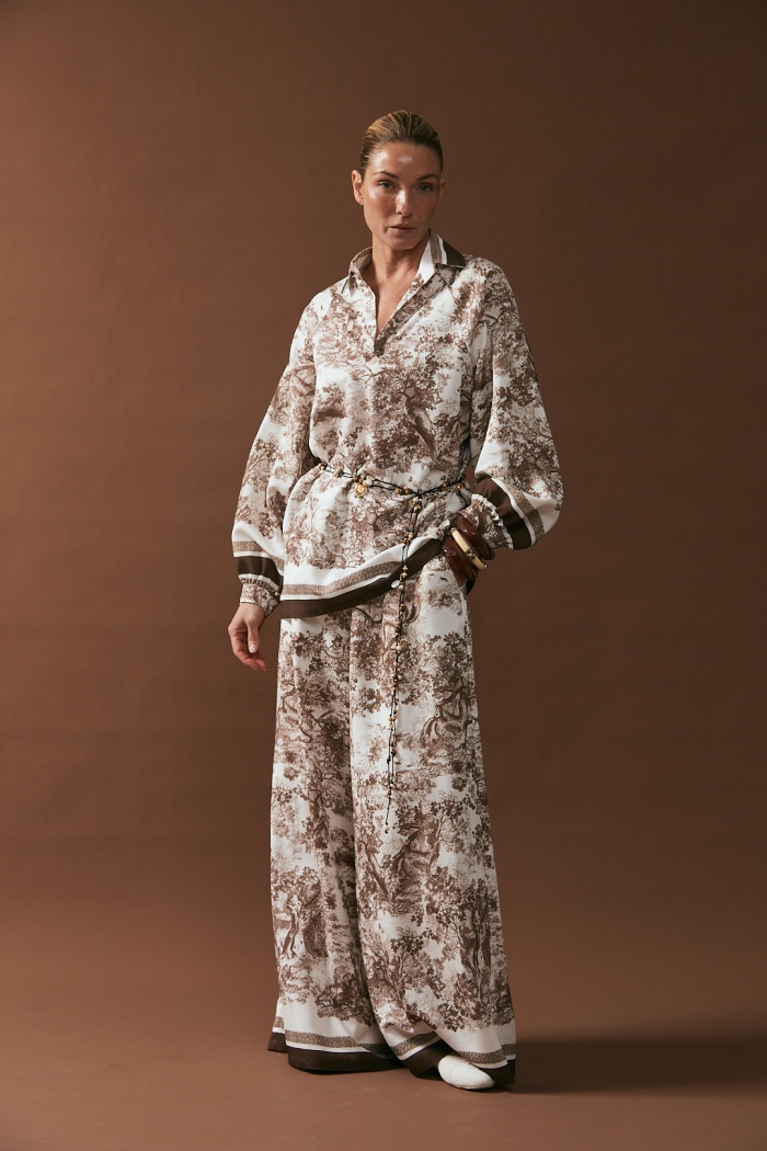 Seven Lab - Брюки с принтом туаль в коричневом цвете