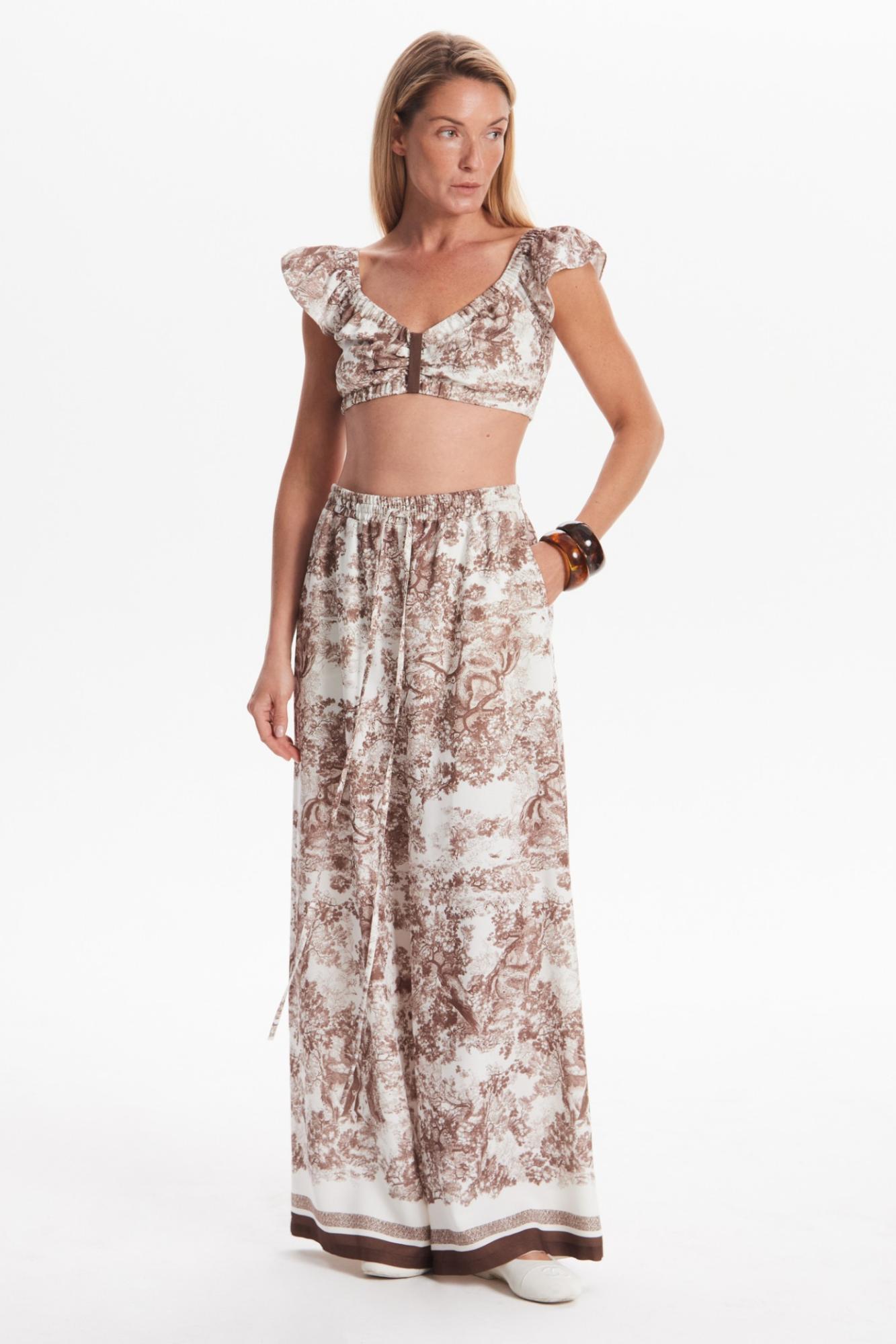 Seven Lab - Брюки с принтом туаль в коричневом цвете