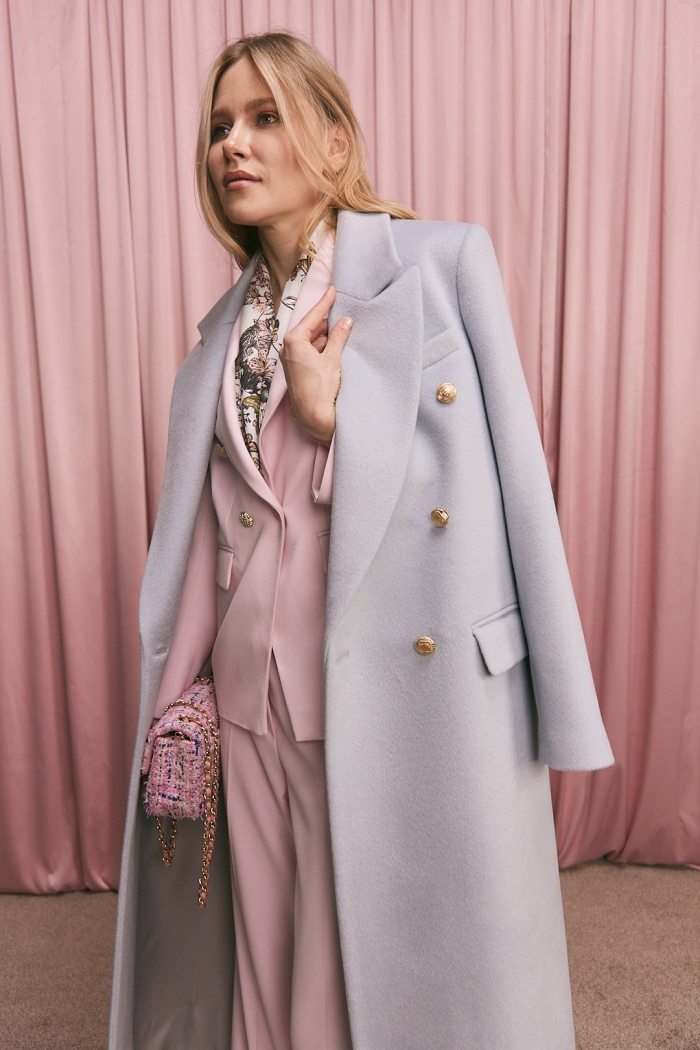 Seven Lab - Пальто двубортное с золотыми пуговицами в голубом цвете