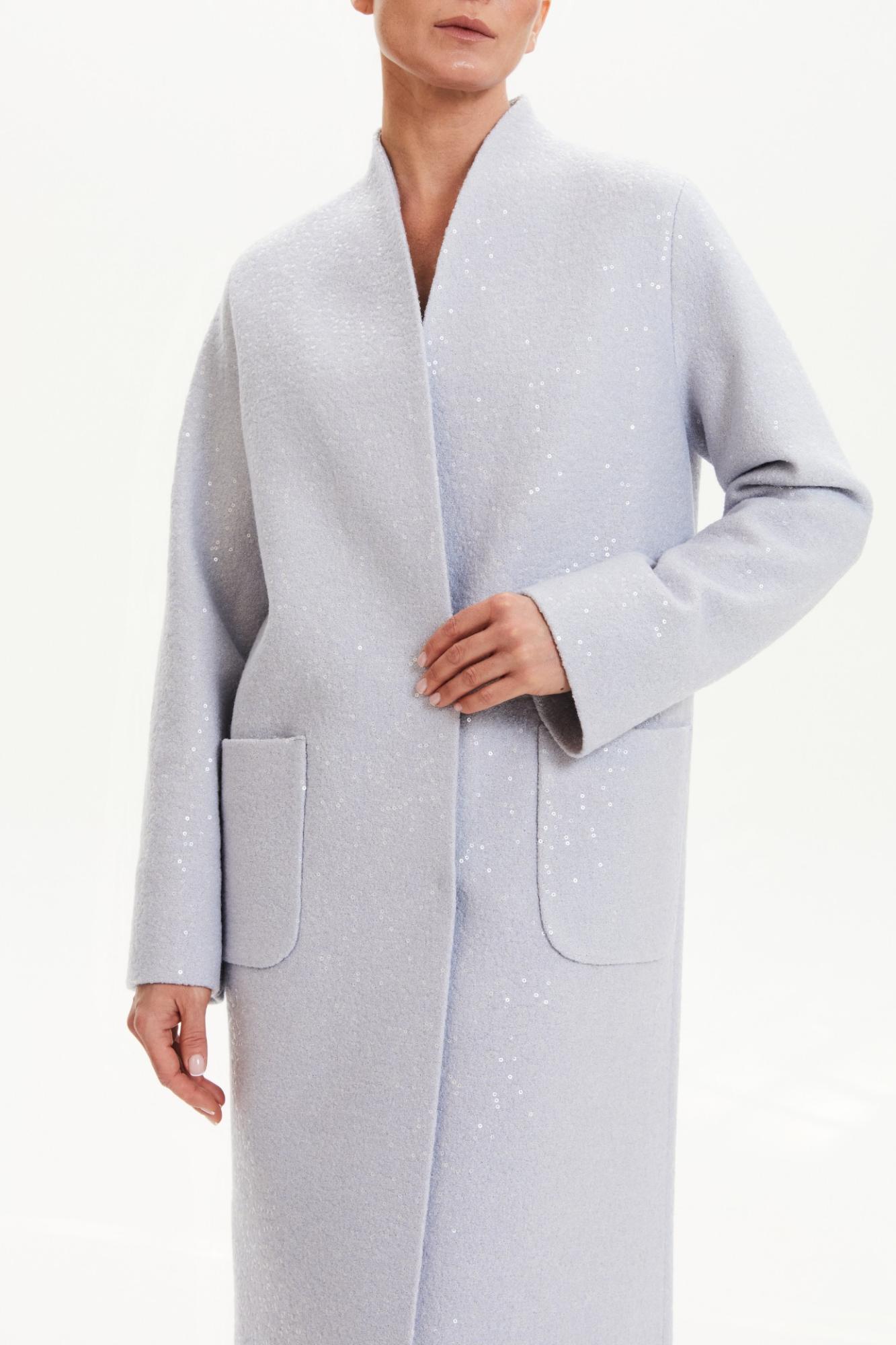 Seven Lab - Пальто-халат с пайетками в серо-голубом цвете