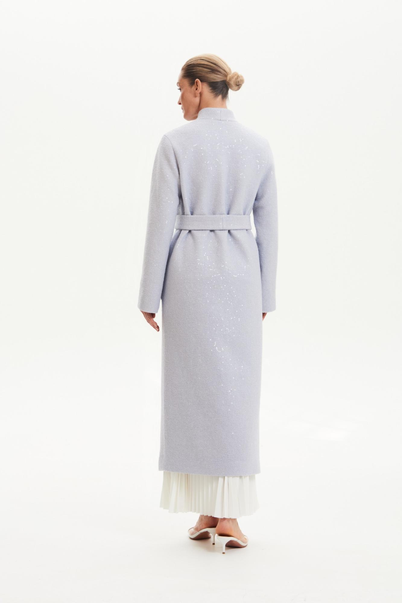 Seven Lab - Пальто-халат с пайетками в серо-голубом цвете