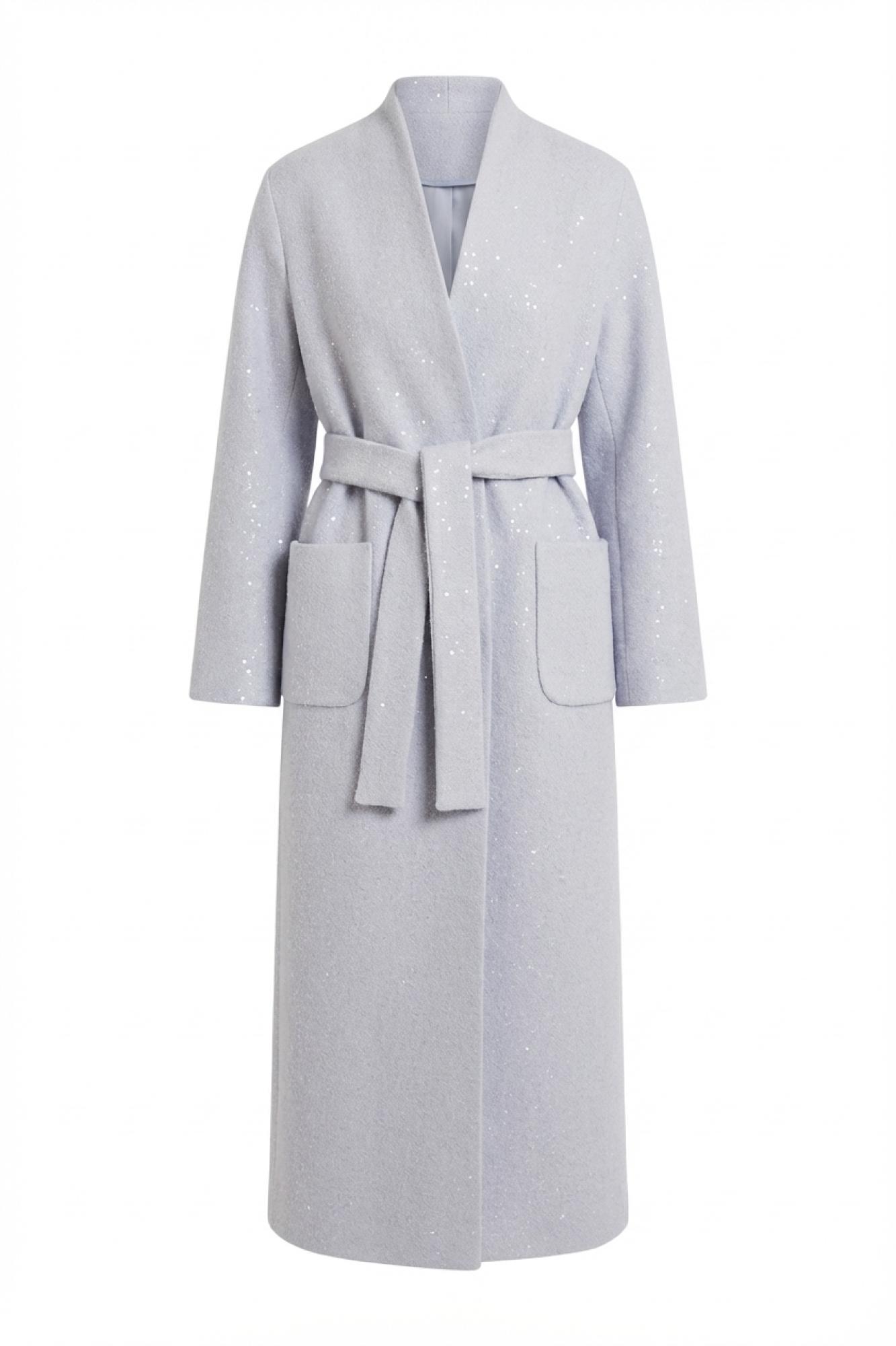 Seven Lab - Пальто-халат с пайетками в серо-голубом цвете, женская