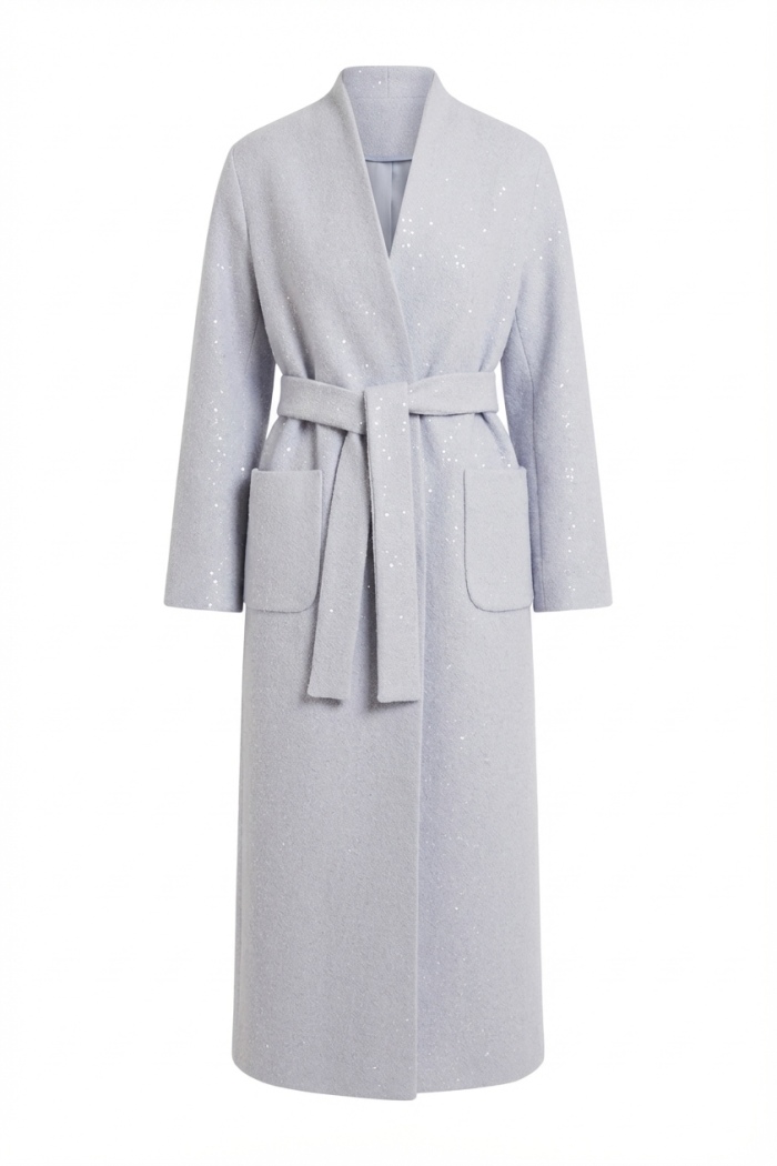 Seven Lab - Пальто-халат с пайетками в серо-голубом цвете