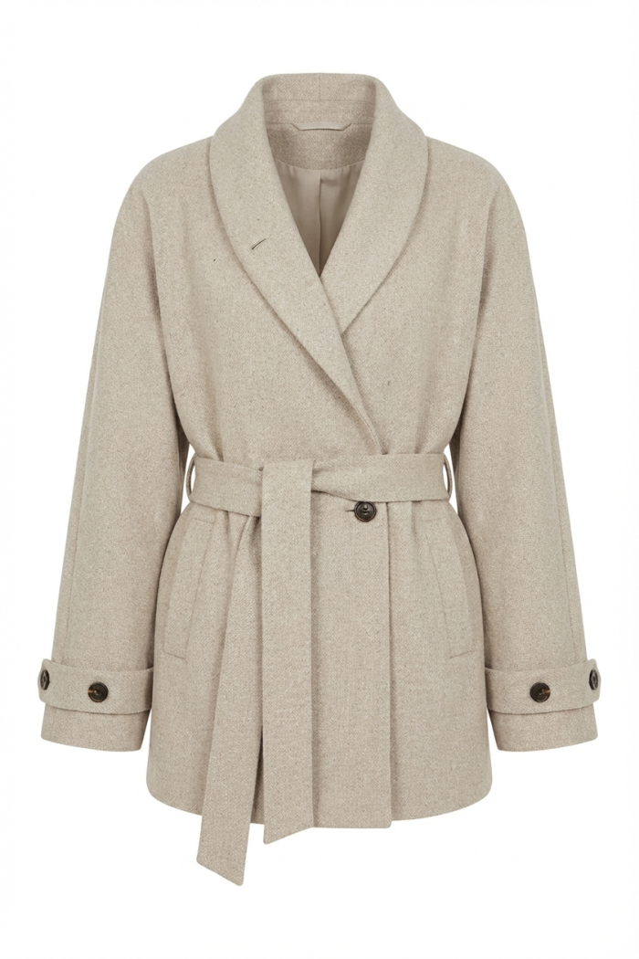 Seven Lab - Полупальто на запах в бежевом цвете