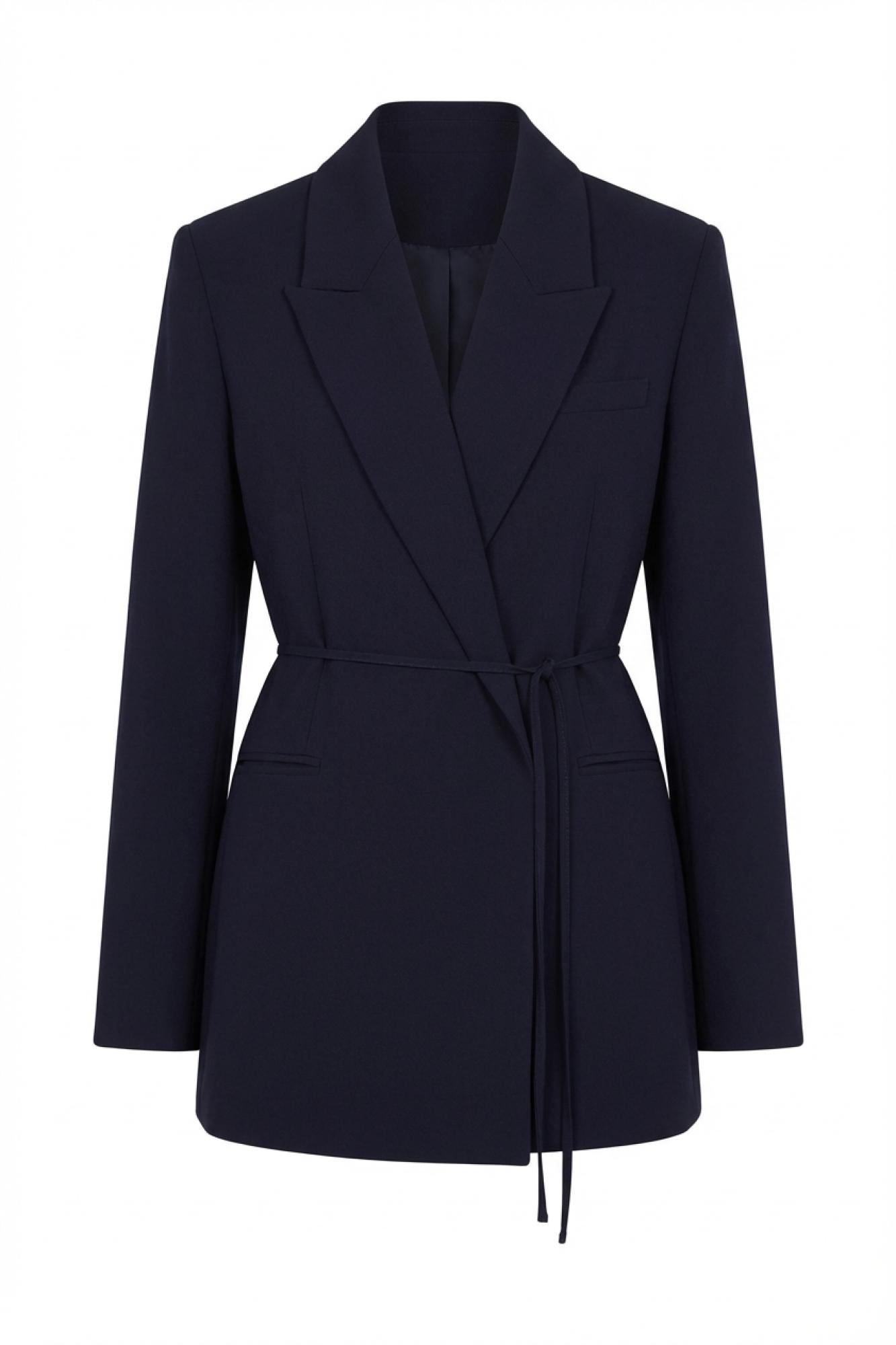 Seven Lab - Жакет прямого кроя с тонким поясом в синем цвете, женская