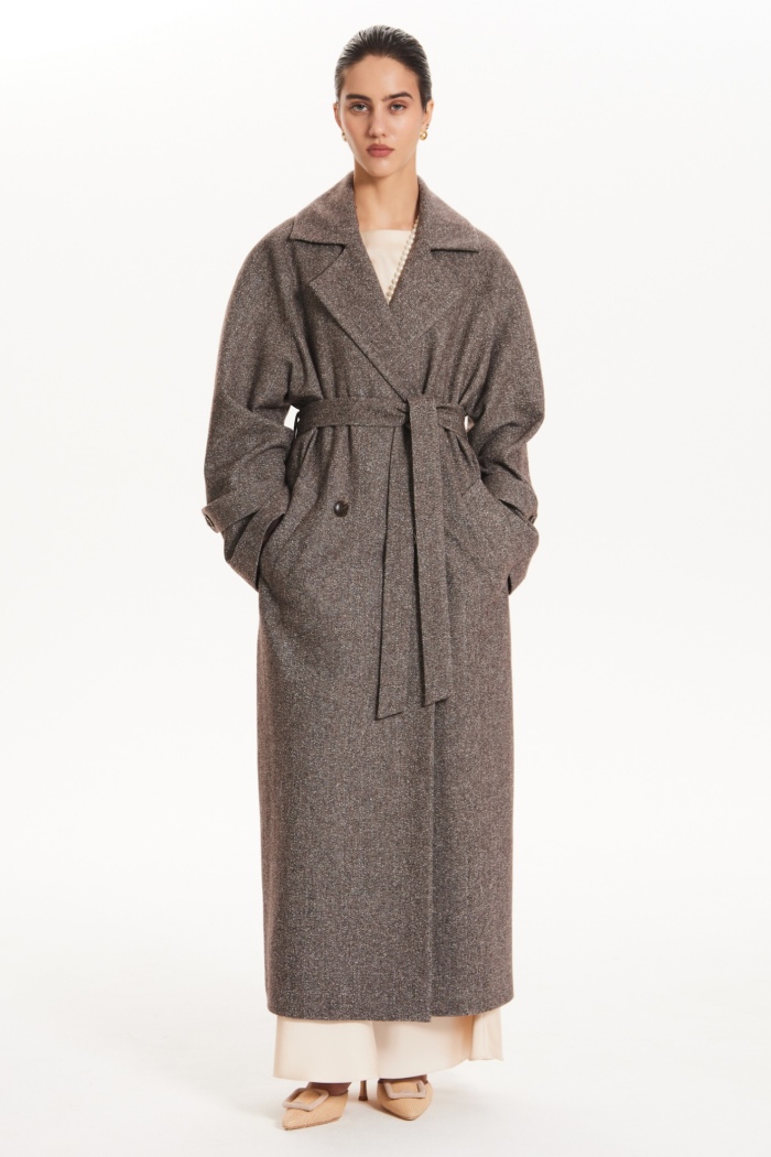 Seven Lab - Пальто-тренч из шерсти с цвете коричневый меланж