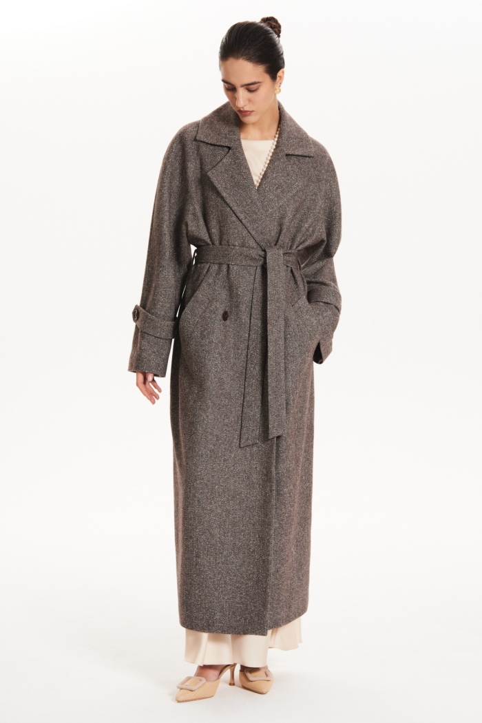 Seven Lab - Пальто-тренч из шерсти с цвете коричневый меланж