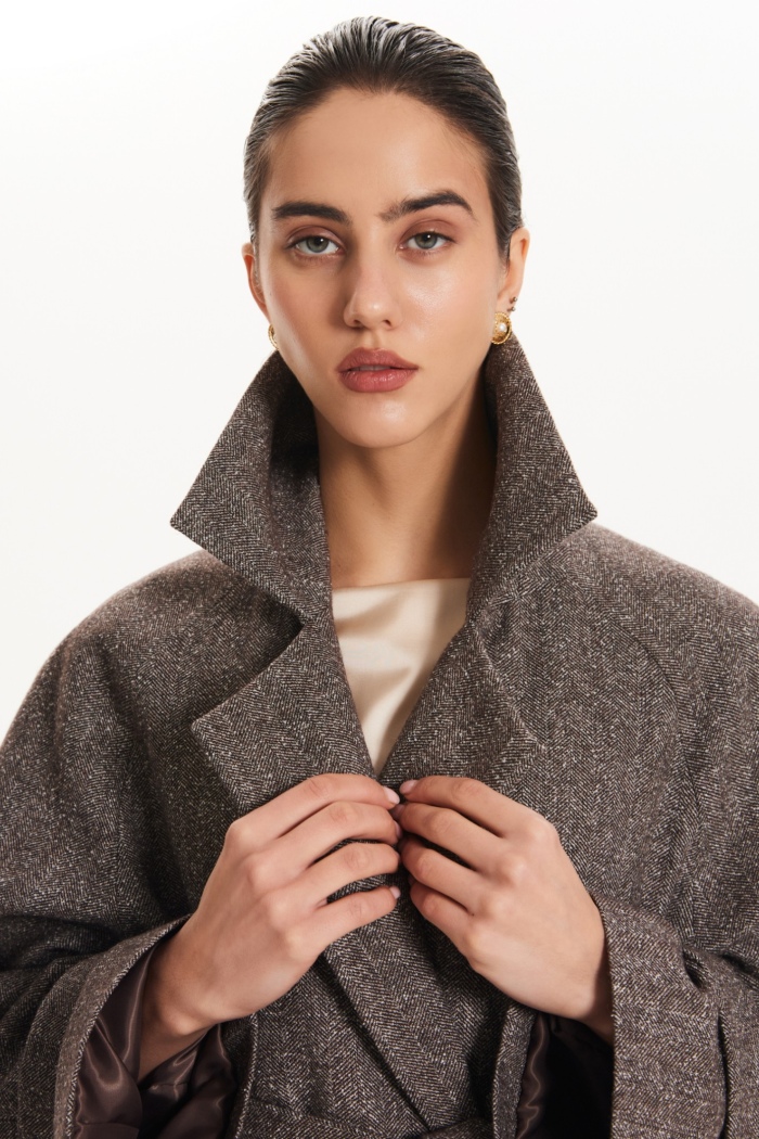 Seven Lab - Пальто-тренч из шерсти с цвете коричневый меланж