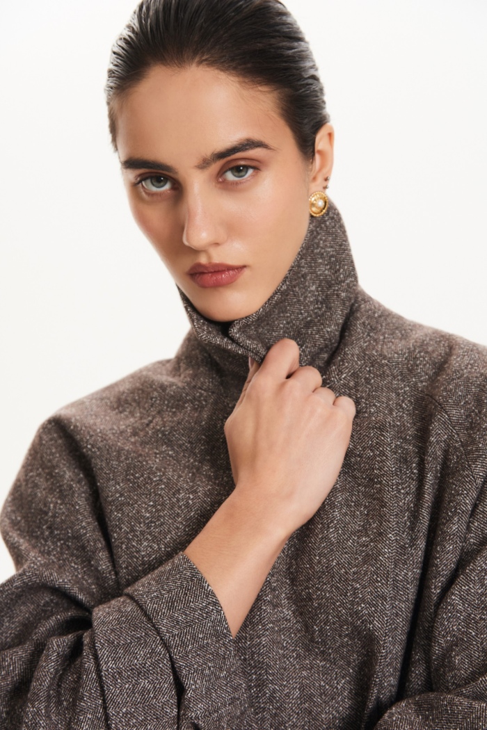 Seven Lab - Пальто-тренч из шерсти с цвете коричневый меланж