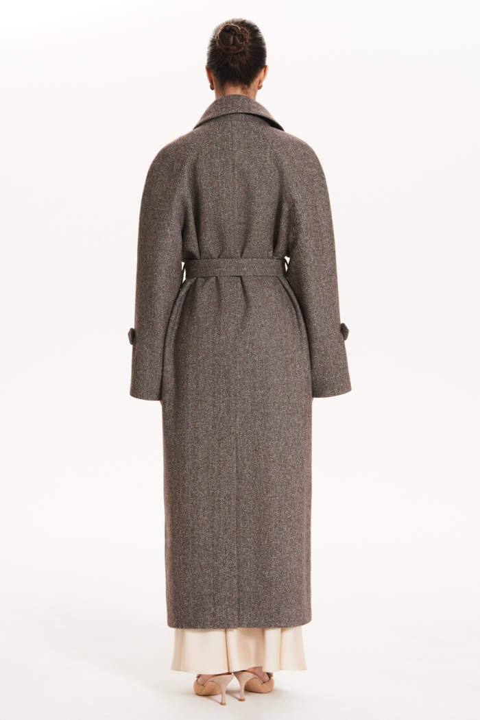 Seven Lab - Пальто-тренч из шерсти с цвете коричневый меланж