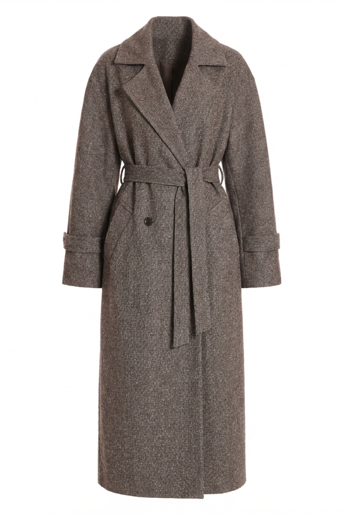 Seven Lab - Пальто-тренч из шерсти с цвете коричневый меланж