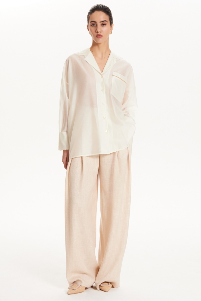 Seven Lab - Блуза из вуали с английским воротником в молочном цвете