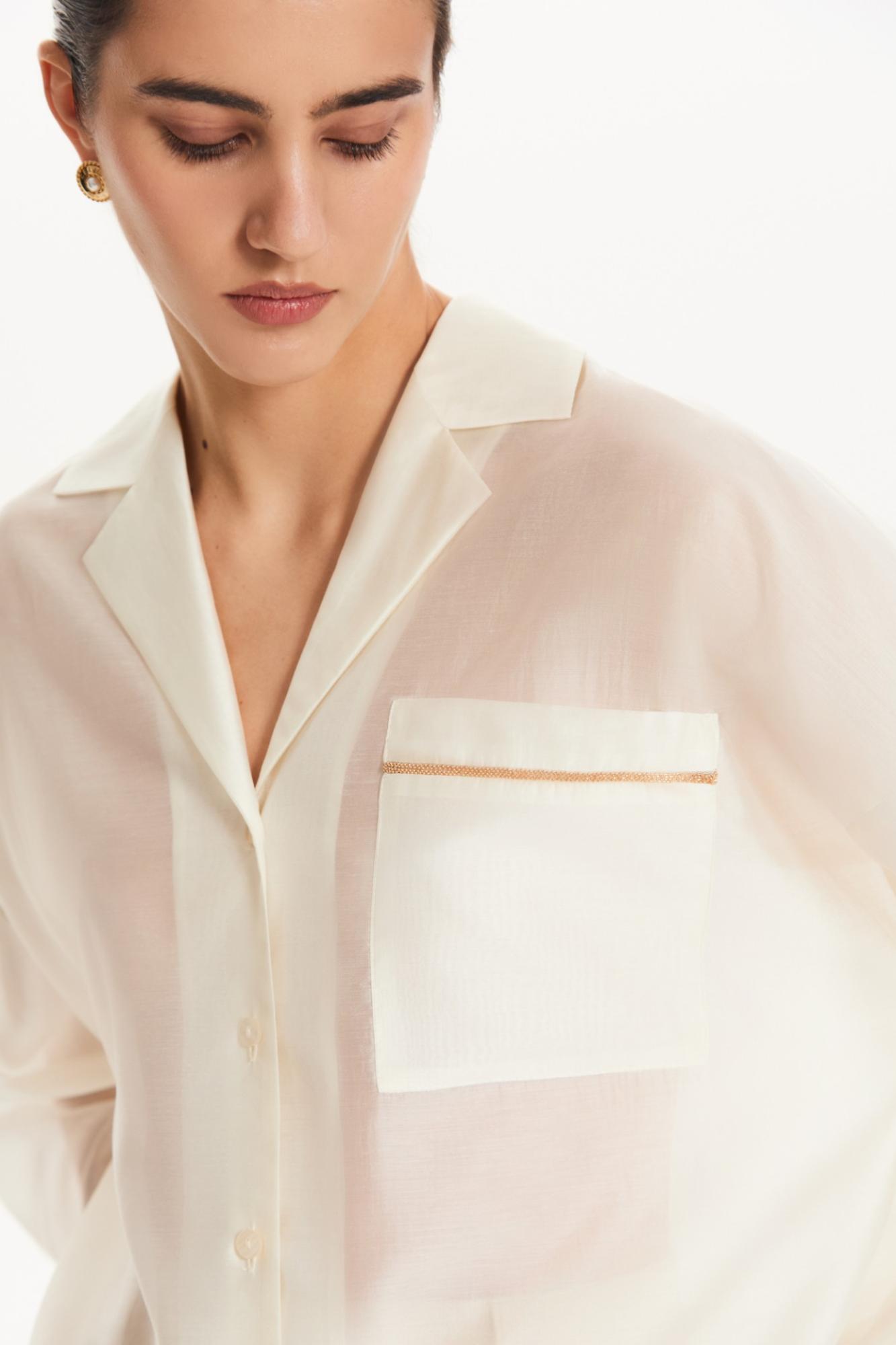 Seven Lab - Блуза из вуали с английским воротником в молочном цвете