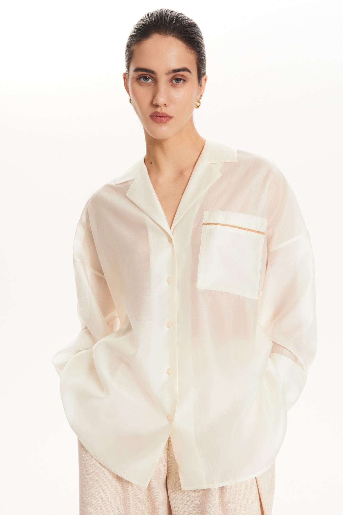 Seven Lab - Блуза из вуали с английским воротником в молочном цвете