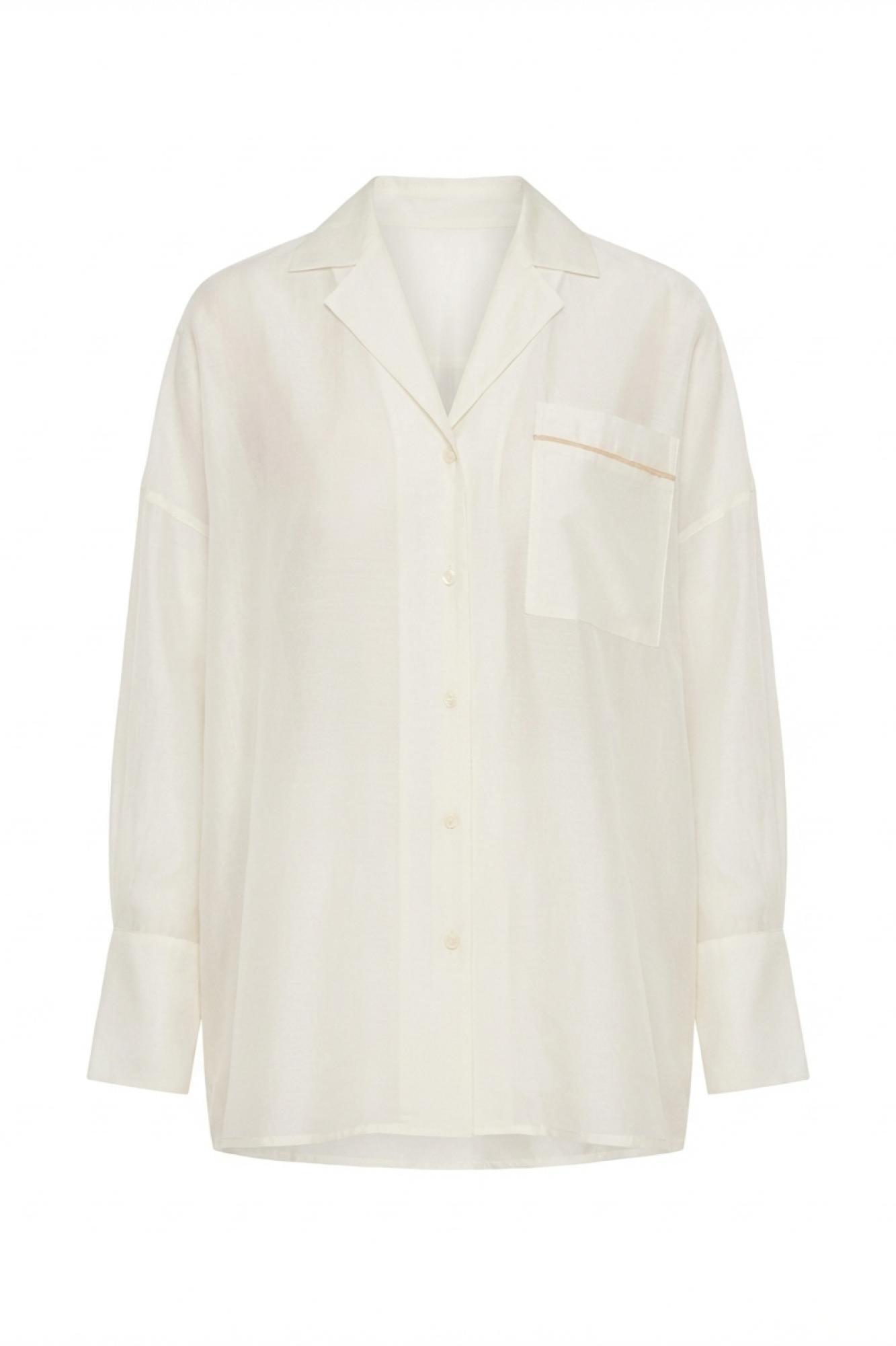 Seven Lab - Блуза из вуали с английским воротником в молочном цвете