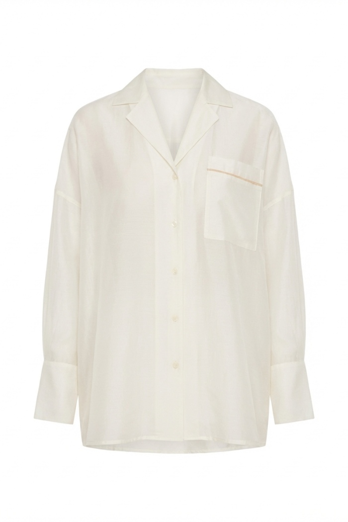 Seven Lab - Блуза из вуали с английским воротником в молочном цвете