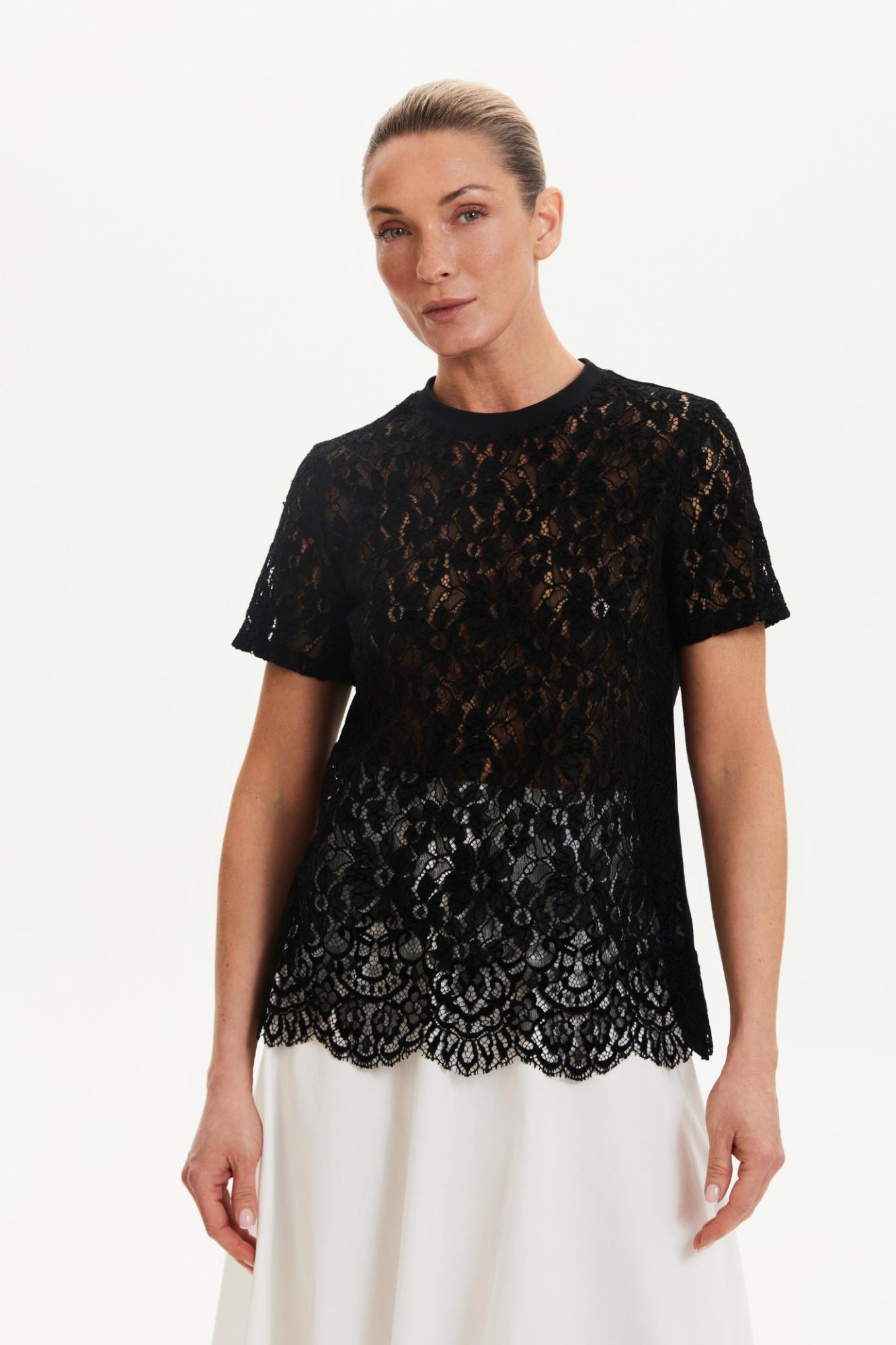 Seven Lab - Футболка кружевная в черном цвете