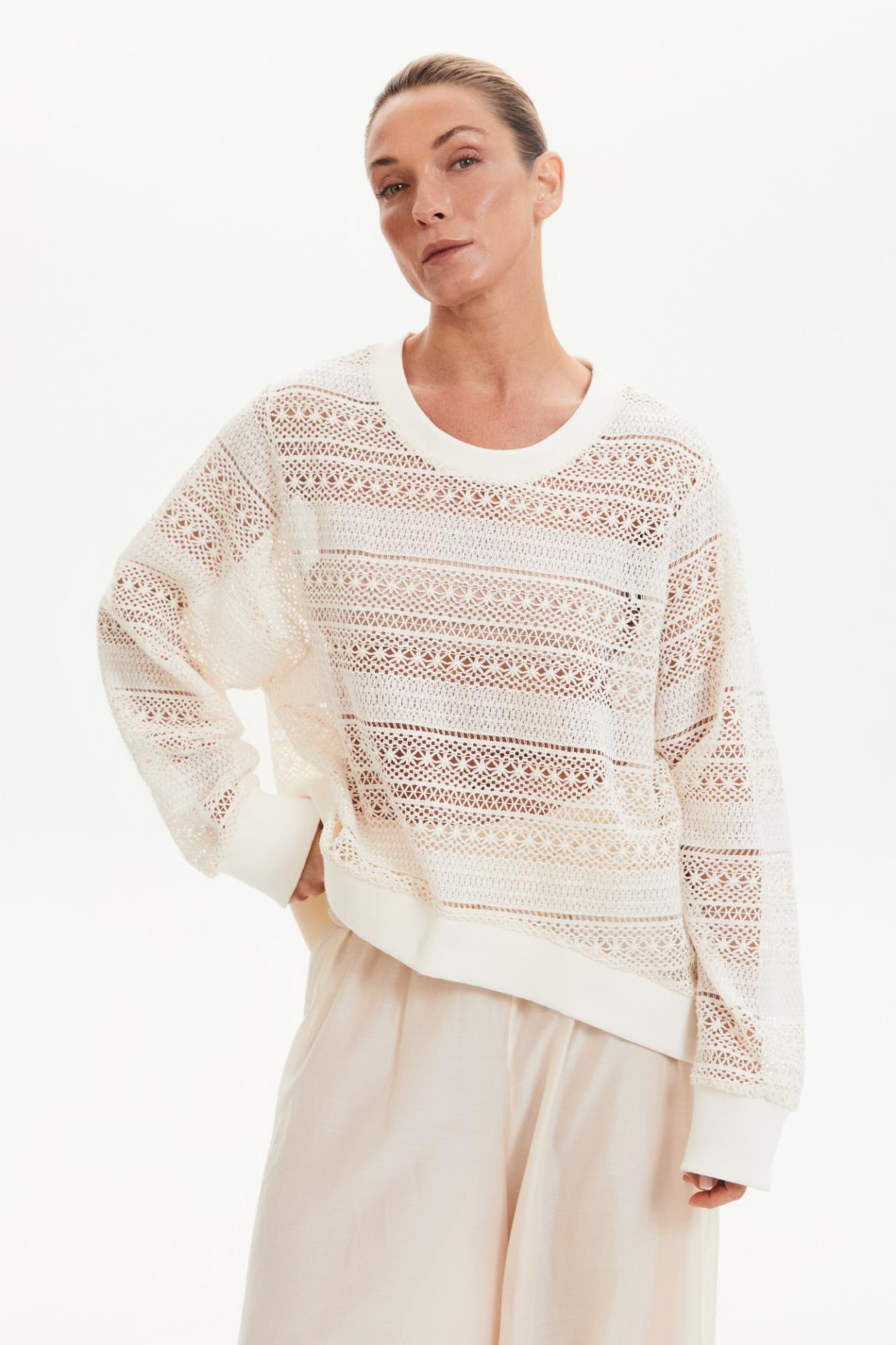 Seven Lab - Свитшот с кружевом в молочном цвете
