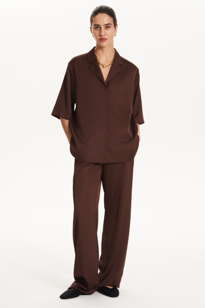 Seven Lab - Брюки прямого кроя на резинке в шоколадном цвете