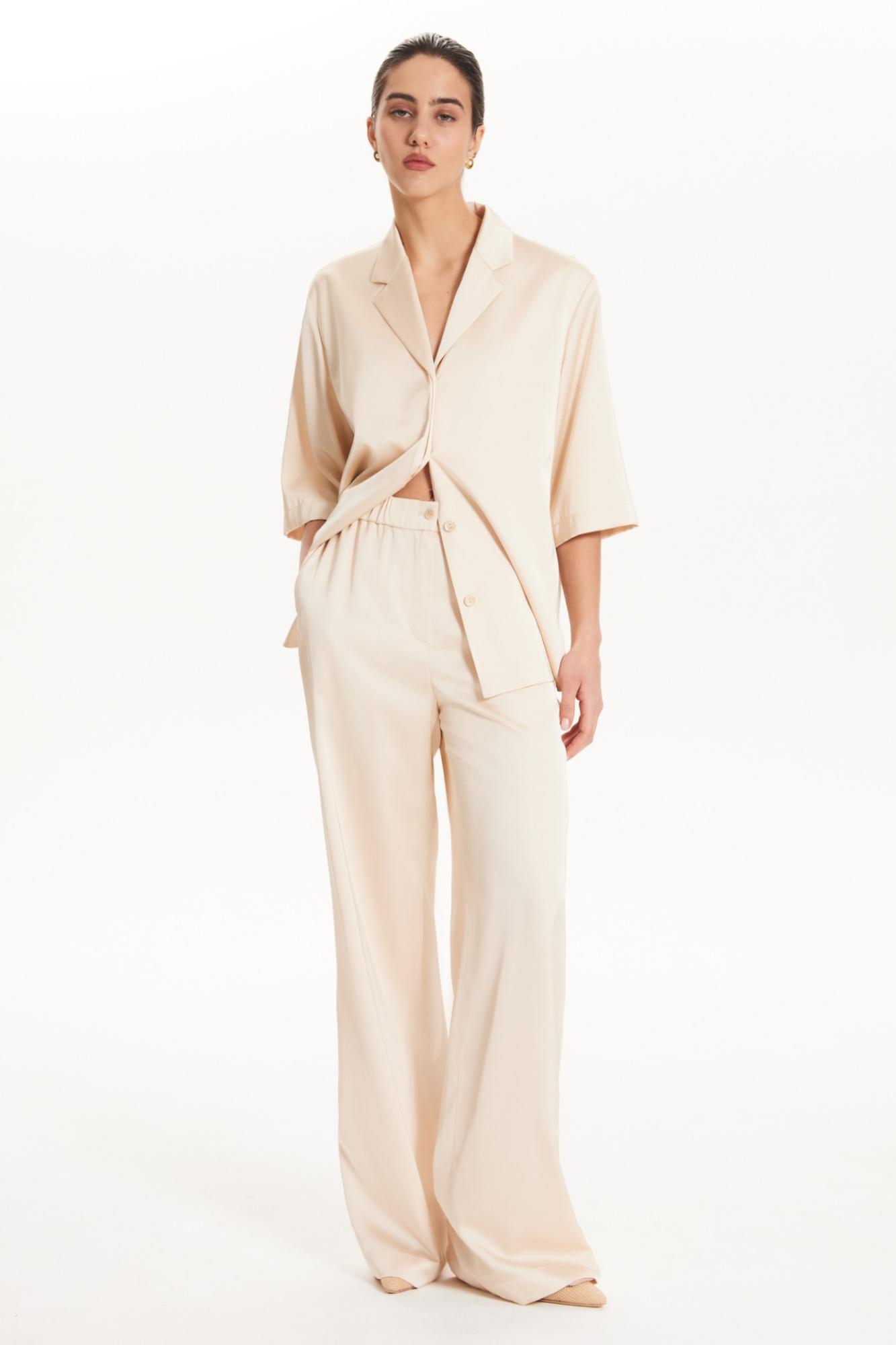 Seven Lab - Брюки прямого кроя на резинке в кремовом цвете