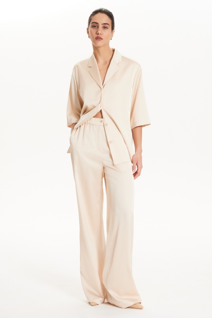 Seven Lab - Брюки прямого кроя на резинке в кремовом цвете