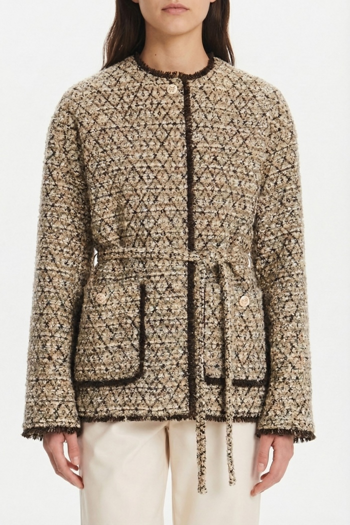 Seven Lab - Жакет из твида с шерстью в бежевом цвете