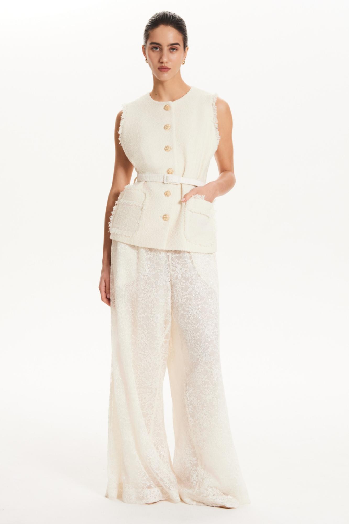 Seven Lab - Брюки из кружева в молочном цвете