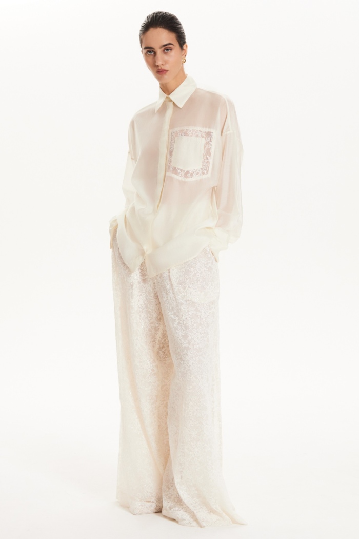 Seven Lab - Брюки из кружева в молочном цвете