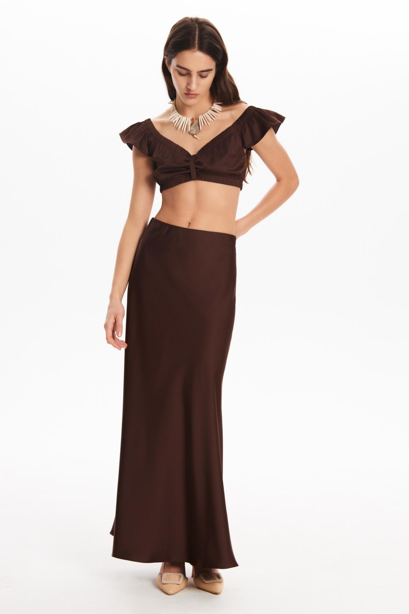 Seven Lab - Топ с акцентом на плечах в шоколадном цвете