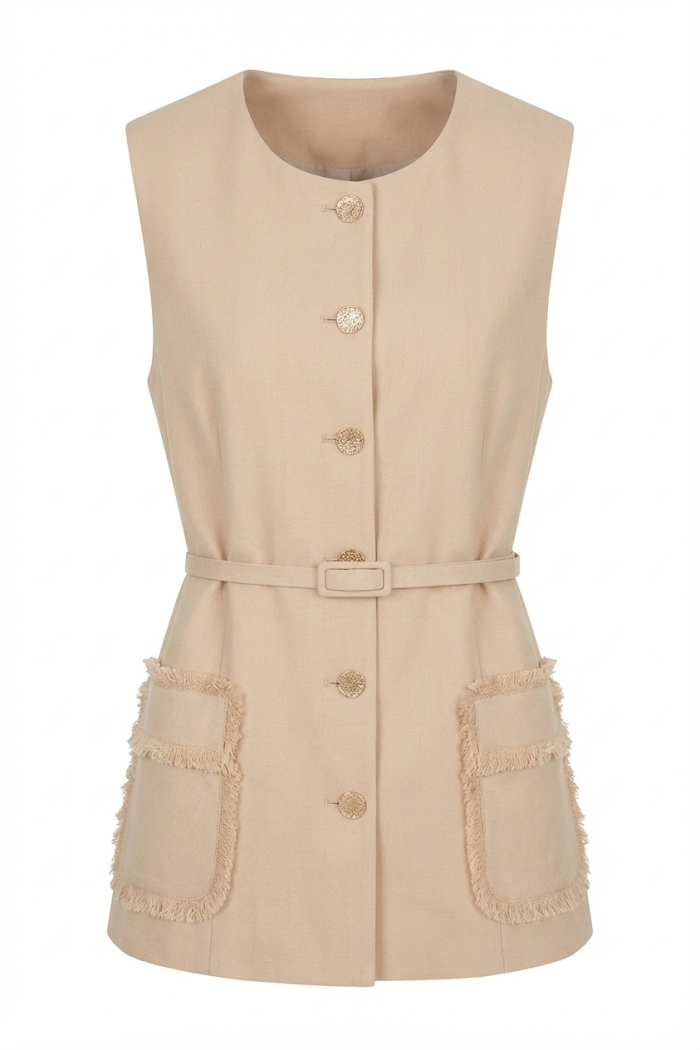 Seven Lab - Жилет с поясом в бежевом цвете