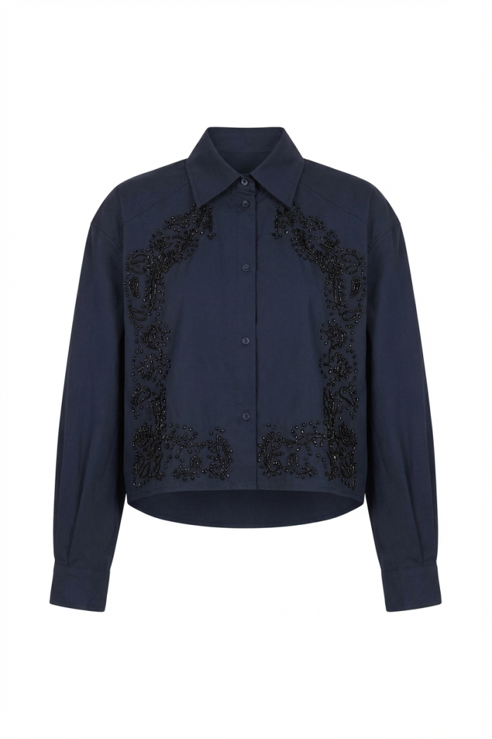 Seven Lab - Рубашка с вышивкой из бусин в темно-синем цвете