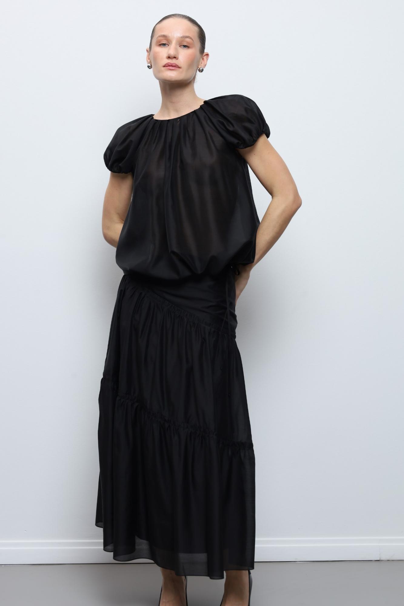 Seven Lab - Юбка из вуали со сборками в черном цвете, женская