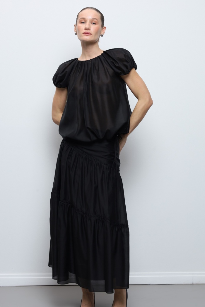 Seven Lab - Юбка из вуали со сборками в черном цвете