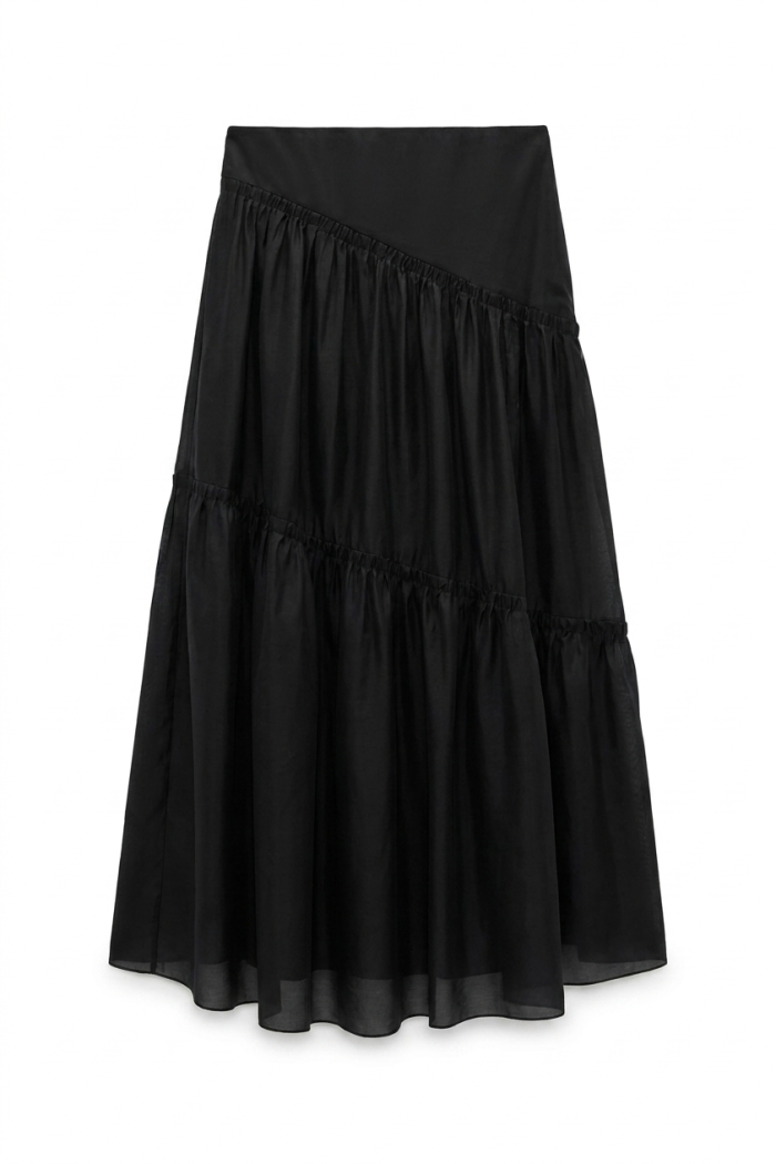 Seven Lab - Юбка из вуали со сборками в черном цвете