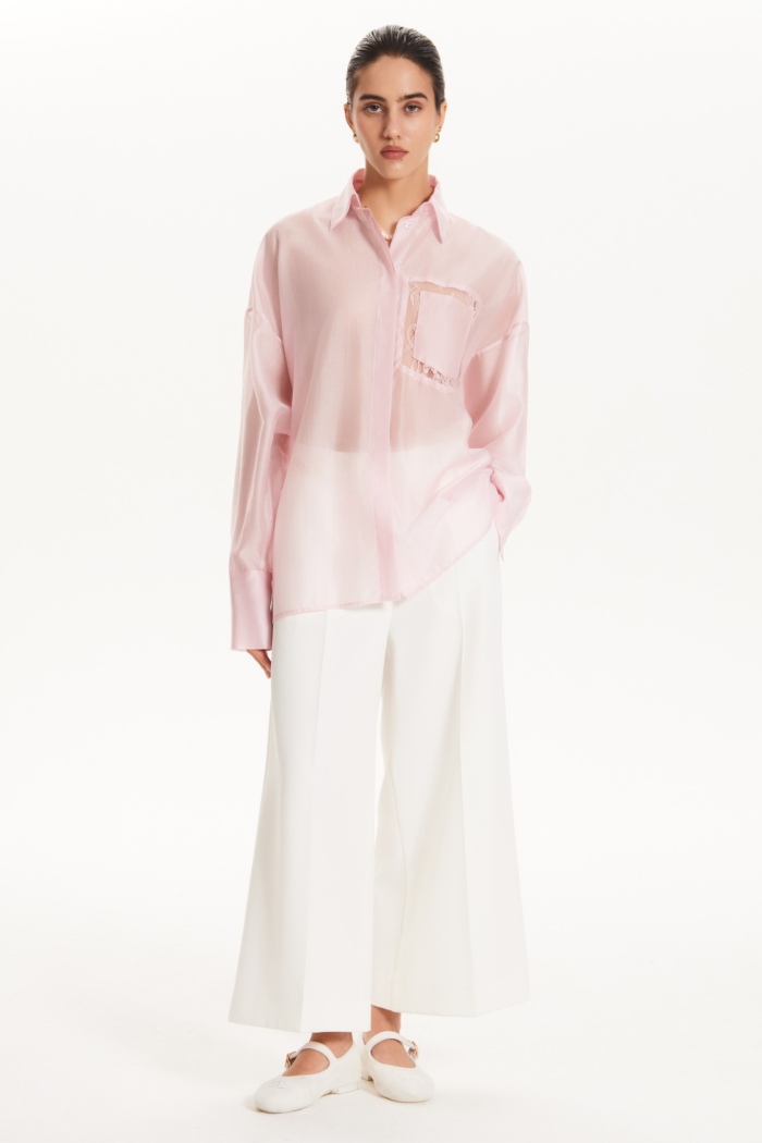 Seven Lab - Блуза из вуали прямого кроя с кружевом на кармане в розовом цвете