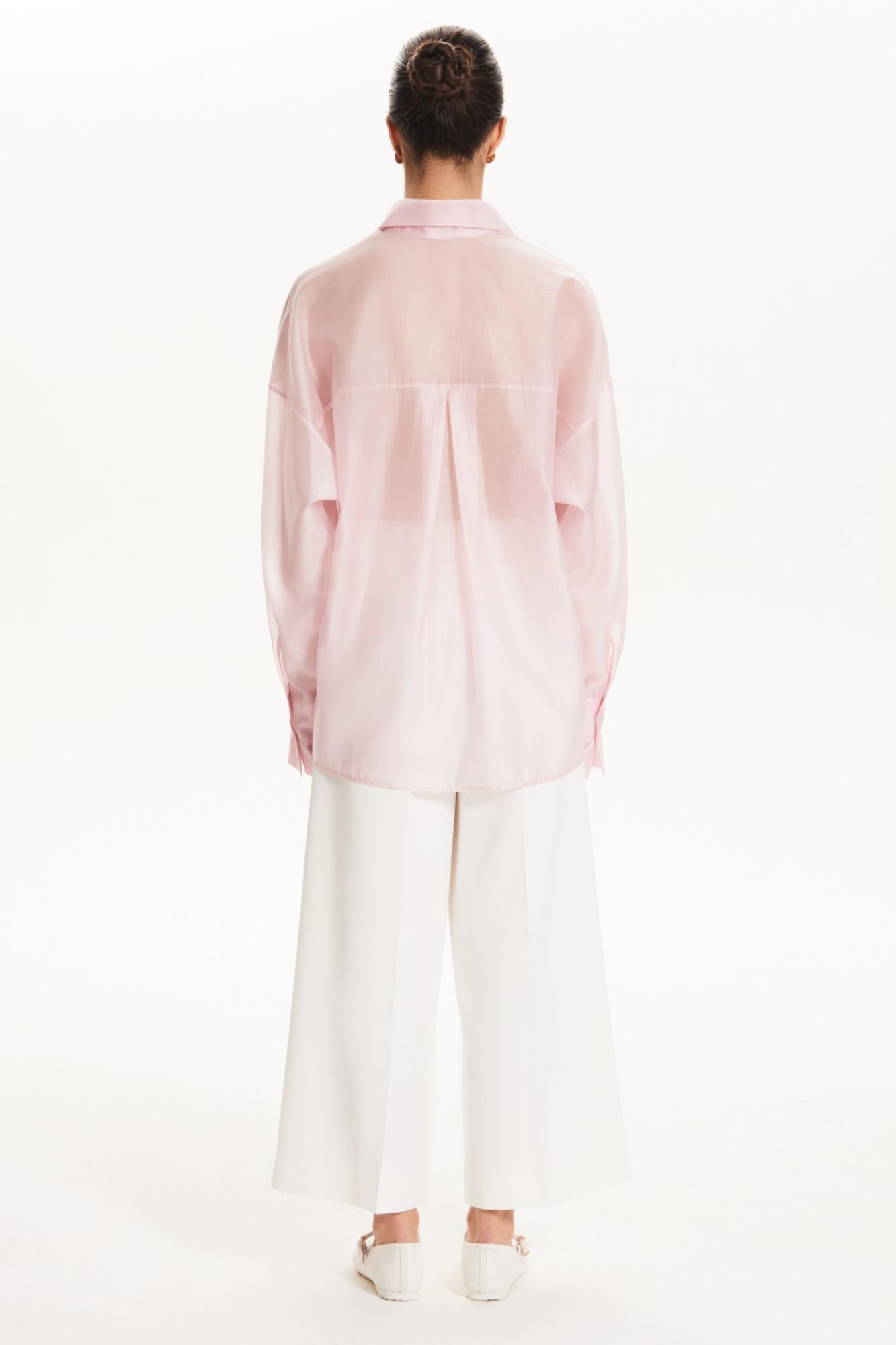 Seven Lab - Блуза из вуали прямого кроя с кружевом на кармане в розовом цвете, женская