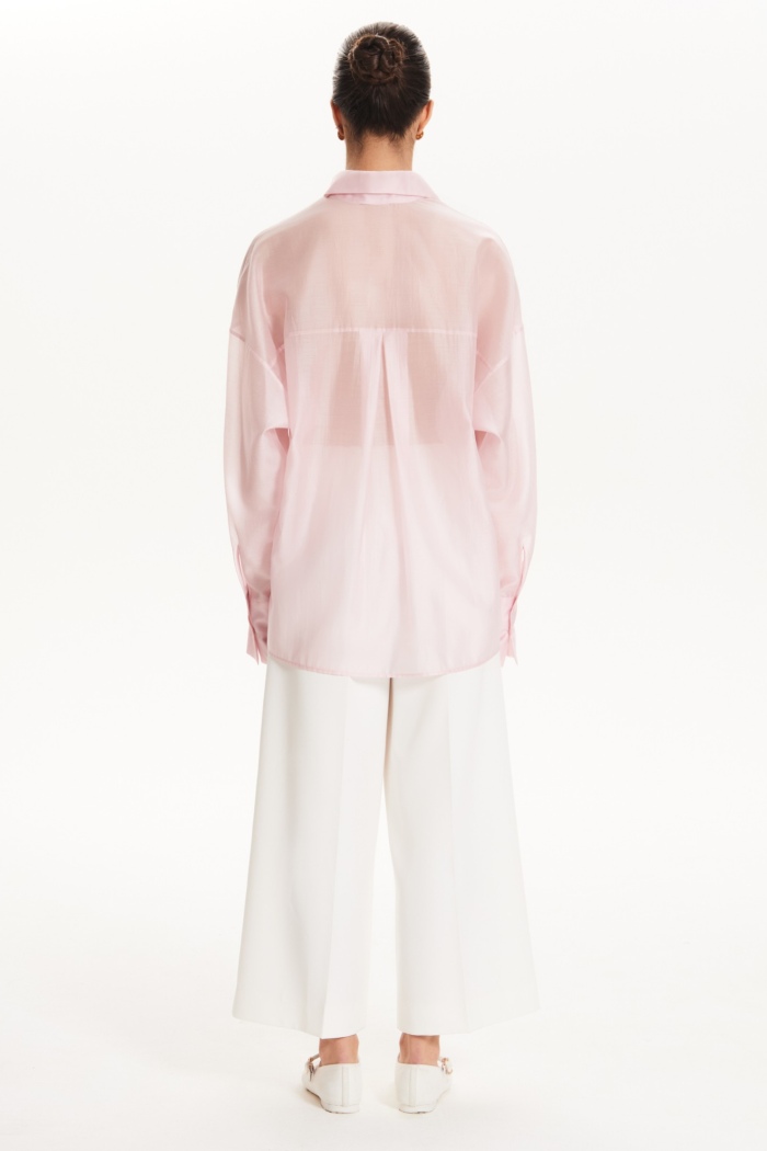 Seven Lab - Блуза из вуали прямого кроя с кружевом на кармане в розовом цвете