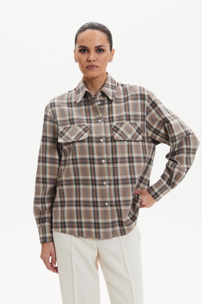 Seven Lab - Рубашка в клетку в бежевом цвете