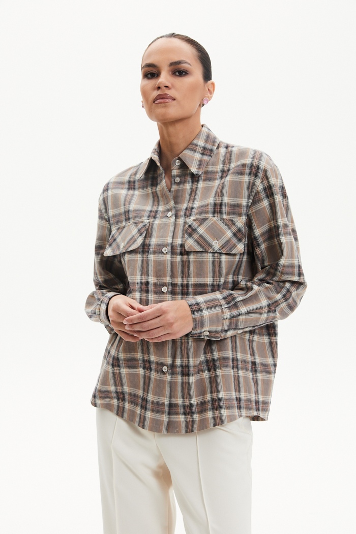 Seven Lab - Рубашка в клетку в бежевом цвете