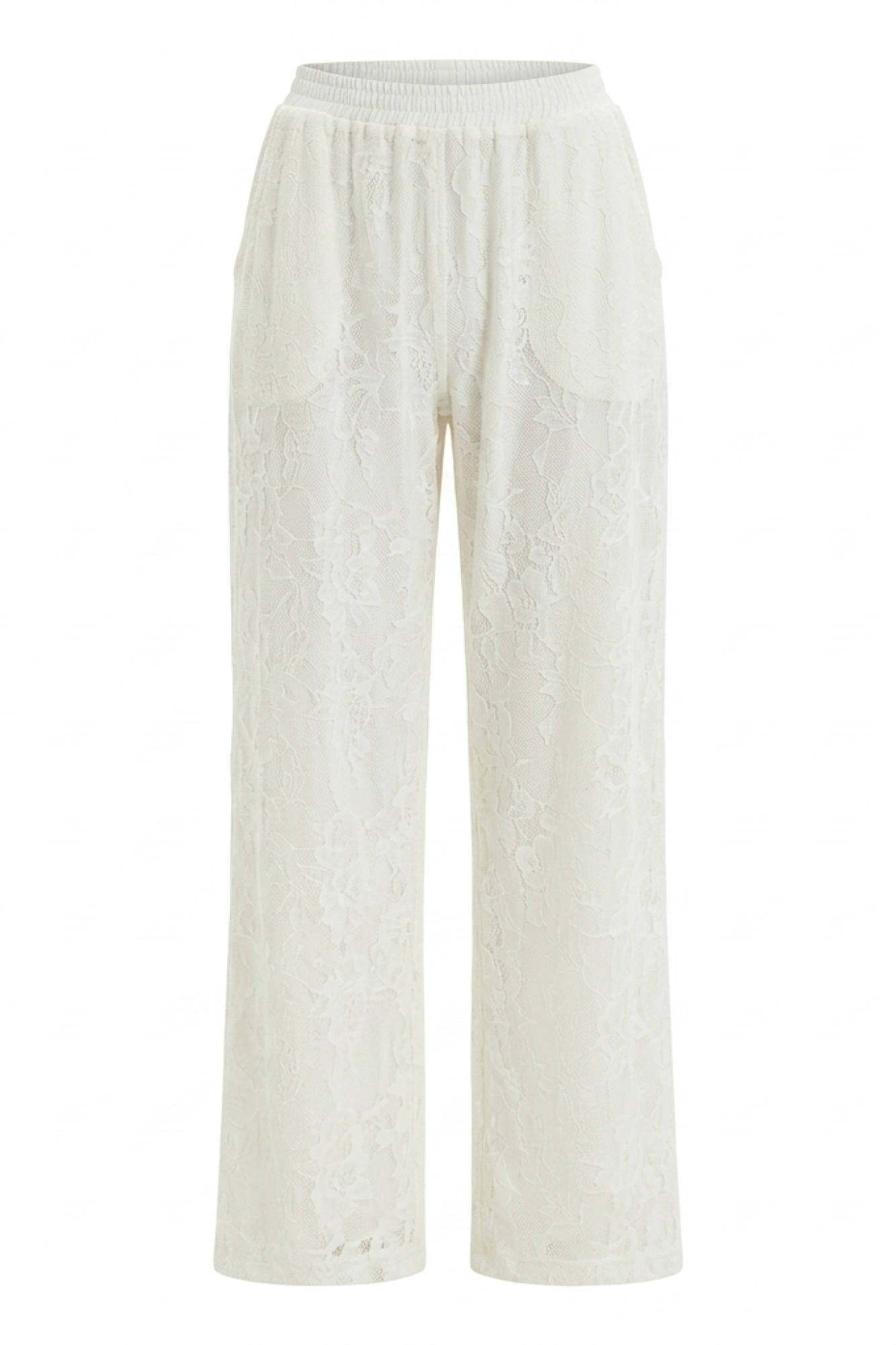 Seven Lab - Брюки кружевные прямого кроя в молочном цвете, женская